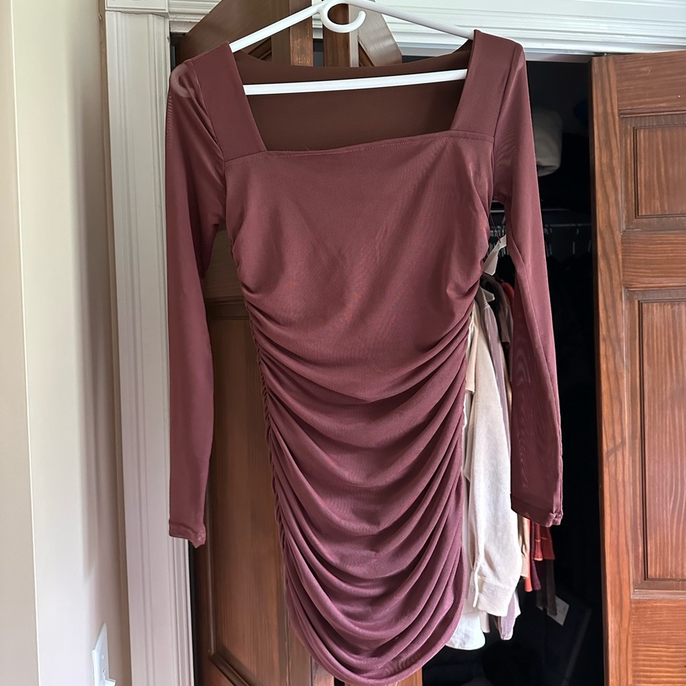 Mauve Mesh long sleeve dress